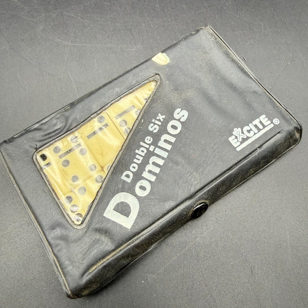1995 New Old Stock Excite Double Six Dominoes With Black‎ Vinyl Carrying Case